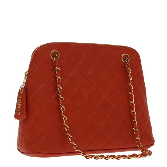 CHANEL Matelasse Chain Shoulder Bag Grained Calf Skin Orange Gold CC Auth yk... - Picture 1 of 16